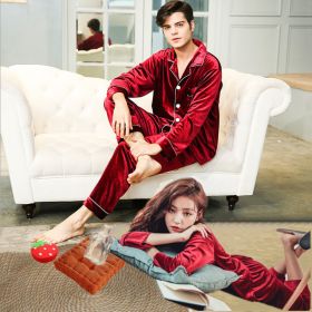 Gold velvet pajamas (Option: Wine red-Women-5XL)