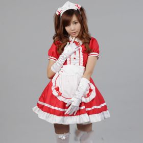 Black and white maid anime costume (Option: Red-M)
